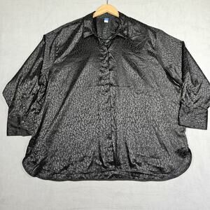 Old Navy Blouse Women XXL Animal Print Button Down Shirt Career Goth Tunic Satin